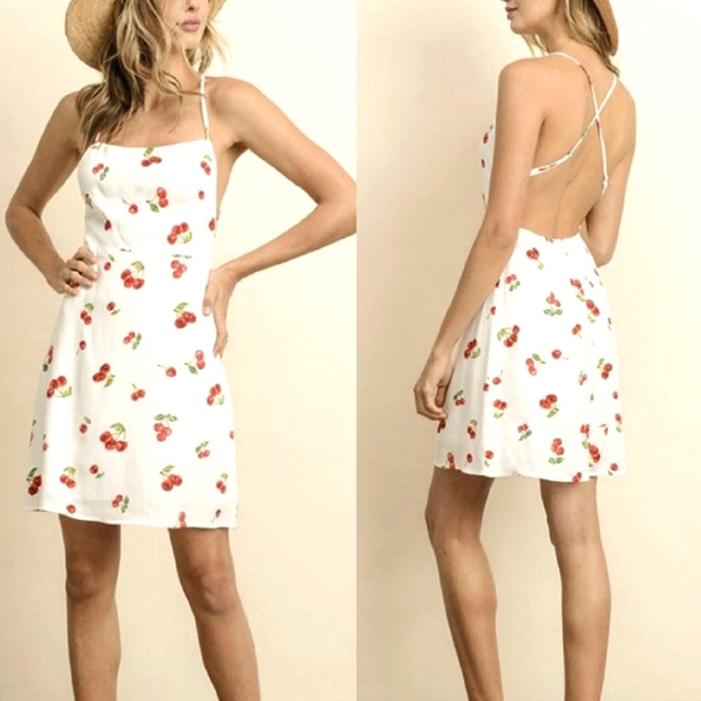 REVOLVE White Cherry Print Mini Dress